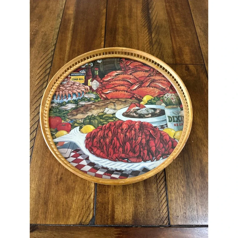 D.H. Holmes‎ Co. Ltd. Seafood Boil Tray Unisex 12in Multicolor Vintage Bamboo